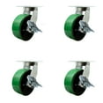thumbnail image 1 of 8 Inch Heavy Duty Green Poly on Cast Iron Caster Set with Brake and Swivel Lock, 1 of 2