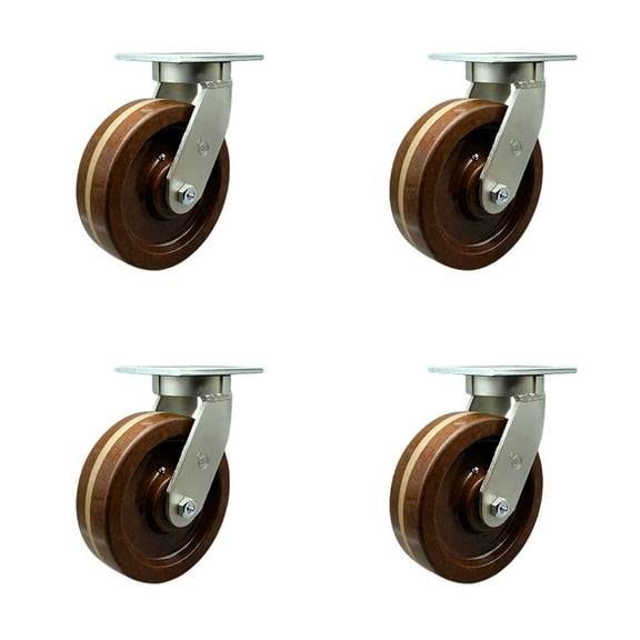 8 Inch Heavy Duty High Temp Phenolic Swivel Caster Set with 2 Swivel Locks SCC