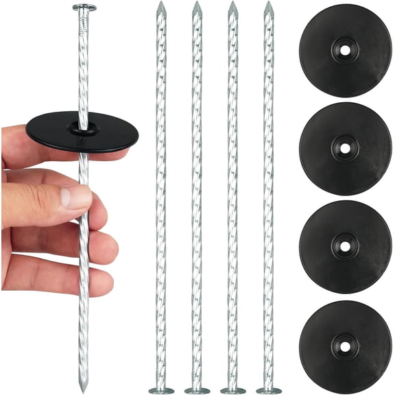 8 Inch Heavy Duty Landscape Stakes with Gasket Caps - 50 Sets Galvanized Spiral Garden Kit for Securing Weed Barrier Fabric, Artificial Turf, Tent and More