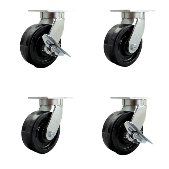 8 Inch Heavy Duty Phenolic Wheel Swivel Caster Set 2 Swivel Locks 2 Brakes