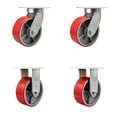 thumbnail image 1 of 8 Inch Heavy Duty Red Poly on Cast Iron Caster Set 2 Swivel Locks 2 Rigid SCC, 1 of 2