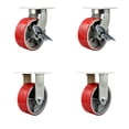 thumbnail image 1 of 8 Inch Heavy Duty Red Poly on Cast Iron Wheel Caster Set 2 Brakes 2 Rigid SCC, 1 of 2