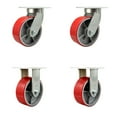 thumbnail image 1 of 8 Inch Heavy Duty Red Poly on Cast Iron Wheel Caster Set 2 Swivel 2 Rigid SCC, 1 of 2