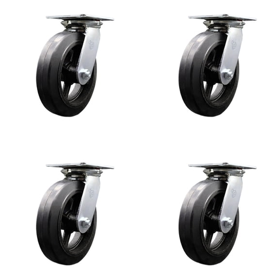 8 Inch Heavy Duty Rubber on Steel Caster Set with Roller Bearings Set of 4 SCC