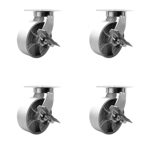 8 Inch Heavy Duty Semi Steel Cast Iron Caster Set with Brake and Swivel Lock