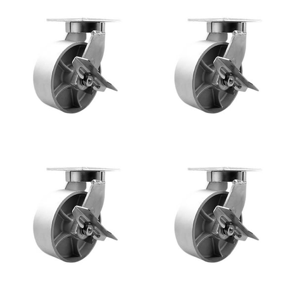 8 Inch Heavy Duty Semi Steel Cast Iron Swivel Caster Set with Brakes Set 4 SCC