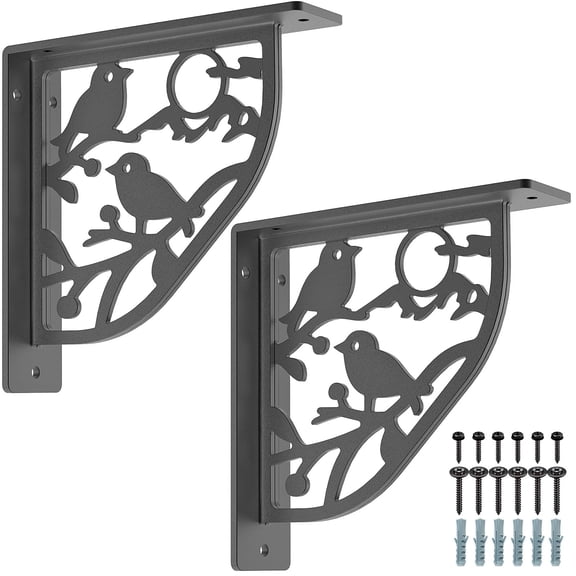 8 Inch Heavy Duty Shelf Brackets, 5MM Thickness L- Bracket , Metal Floating Shelf Bracket, Wall Shelf Bracket & Hardware, Rustic Black Floating Shelves for Kitchen Living Room-2Pcs-(500LB)