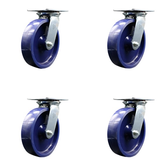8 Inch Heavy Duty Solid Poly Caster Set with Roller Bearings Set of 4 SCC