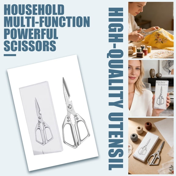 8-Inch Heavy-Duty Stainless Steel Kitchen Scissors With Sharp, Durable Blades, Multi-Functional For Cutting Meat, Poultry, Herbs, Vegetables & Crafts, Ideal For Home, Kitchen &