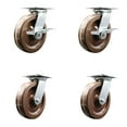 thumbnail image 1 of 8 Inch High Temp Phenolic Caster Set with Roller Bearing 4 Swivel Lock 2 Brake, 1 of 2