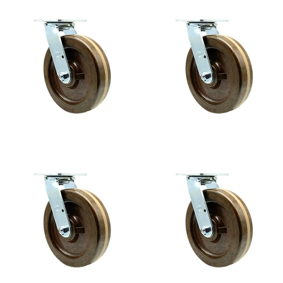 8 Inch High Temp Phenolic Wheel Swivel Caster Set with Roller Bearings SCC