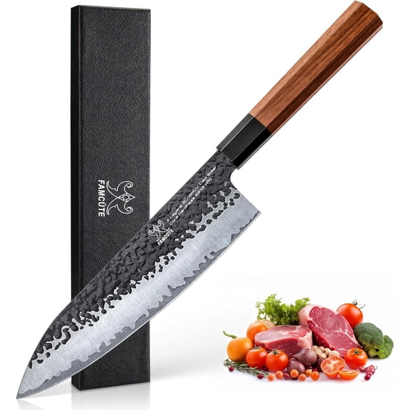 8 Inch Japanese Knife, Hand Forged 5 Layers High Carbon 9CR18MOV Steel Rosewood Handle Chef Knife, Ultra Sharp Durable Professional Kitchen Knife, A Thoughtful Christmas Gift for Dad/Mom