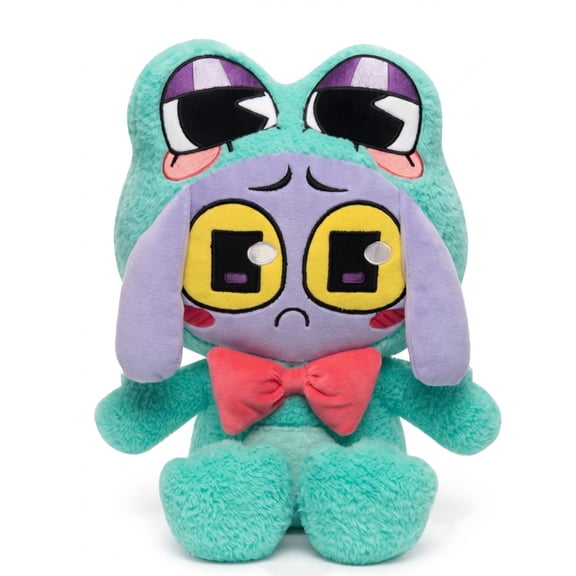 8 Inch Jax Plush Toy with Frog Hood, Circus Purple Rabbit Stuffed Doll, Cute FrogThemed Hood Red Bow Tie Soft Plushies Gift for Kids Animation Fans Collectible