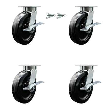 8 Inch KP Phenolic Caster Set with Ball Bearings 4 Brakes 2 Swivel Locks SCC