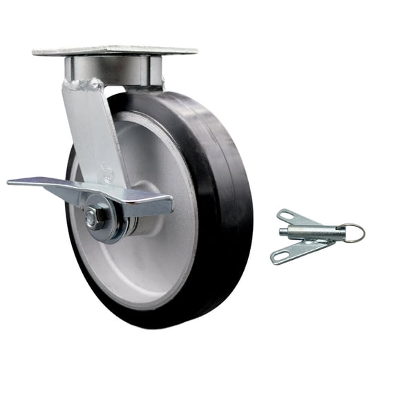 8 Inch KP Rubber on Aluminum Swivel Caster with Ball Bearing & Brake/Swivel Lock