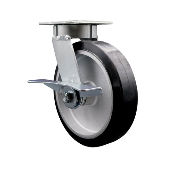 8 Inch KP Rubber on Aluminum Swivel Caster with Ball Bearing and Brake SCC