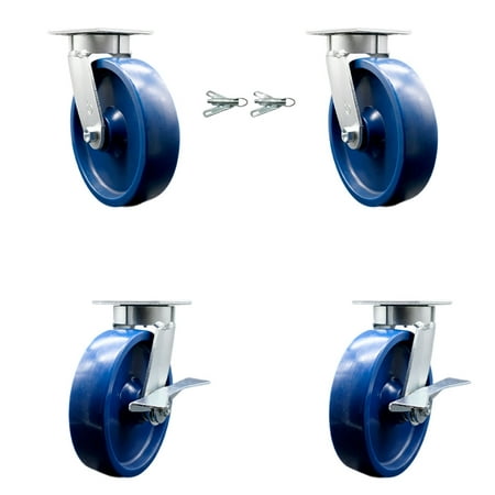 8 Inch KP Solid Poly Caster Set with Ball Bearings 2 Swivel Locks 2 Brakes SCC