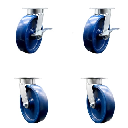 8 Inch KP Solid Poly Caster Set with Ball Bearings 4 Swivel Locks 2 Brakes SCC