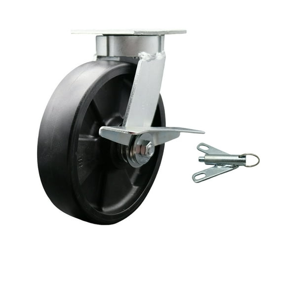 8 Inch Kingpinless Glass Filled Nylon Wheel Caster with Brake and Swivel Lock