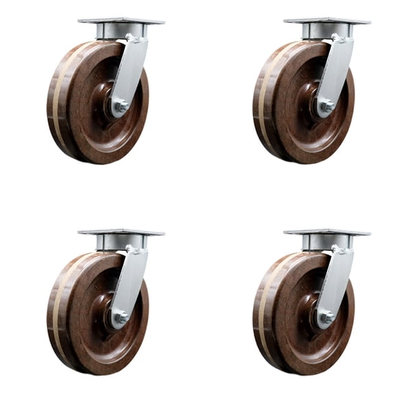 8 Inch Kingpinless High Temp Phenolic Wheel Swivel Top Plate Caster Set of 4 SCC