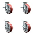 thumbnail image 1 of 8 Inch Kingpinless Red Poly on Steel Wheel Caster Set 4 Brakes 2 Swivel Locks, 1 of 2