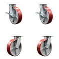 thumbnail image 1 of 8 Inch Kingpinless Red Poly on Steel Wheel Caster Set 4 Swivel Locks 2 Brakes, 1 of 2