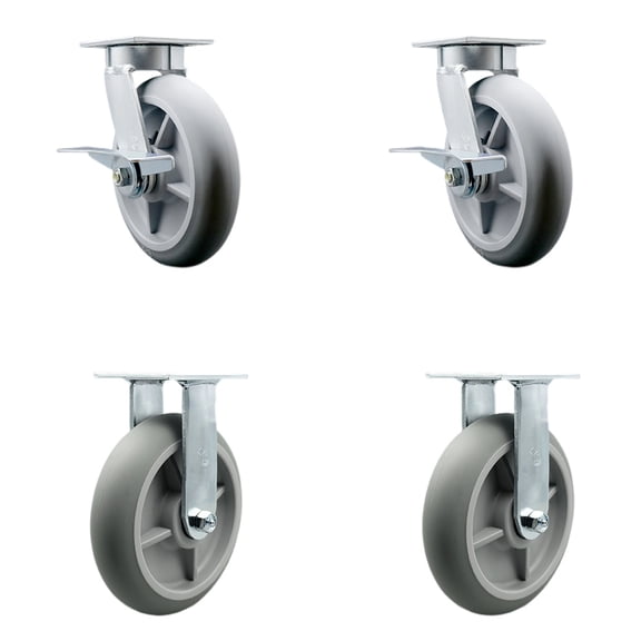 8 Inch Kingpinless Thermoplastic Rubber Wheel Swivel Caster Set 2 Swivel 2 Rigid