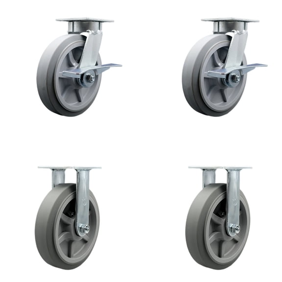 8 Inch Kingpinless Thermoplastic Rubber Wheel Swivel Caster Set 2 Swivel 2 Rigid