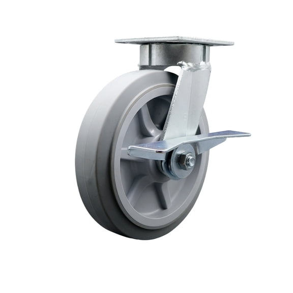 8 Inch Kingpinless Thermoplastic Rubber Wheel Swivel Caster with Brake SCC