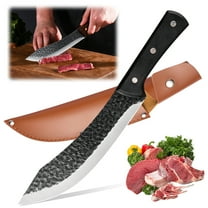 8 Inch Kitchen Chef Knife High Carbon Steel Slicing Cleavers,DFITO Full Tang Boning Knife Chef for Camping Kitchen or Outdoor BBQ Butcher Knife With Carrying Leather Sheath