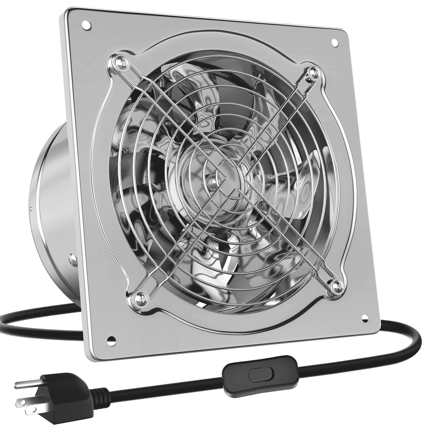 8 Inch Kitchen Exhaust Fan, 576CFM Stainless Steel Bathroom Exhaust Fan, Wall Mounted Garage Ventilation Fan, Basement Extractor Fan with Backdraft Damper for Home Office Commercial Use