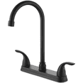 thumbnail image 1 of 8 Inch Kitchen Sink Faucet Deck Mounted 3 Hole 2 Handle Kitchen Faucets High-Arc 360 Degree Swivel Spout with Supply Lines Black, 1 of 8