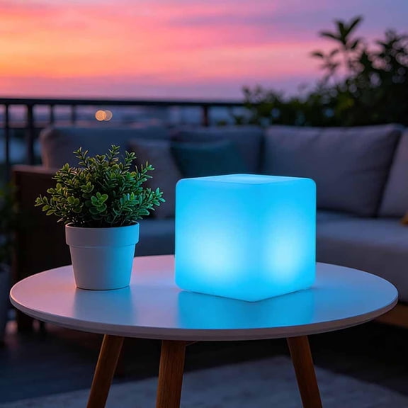 8 Inch LED Cube Light  Soft Blue Glow, Rechargeable Mood Lamp For Indoor Decor