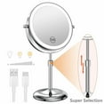 thumbnail image 1 of 8 Inch LED Makeup Mirror With Light, 10X Magnification Vanity Mirror With 3 Color Modes, Adjustable Brightness & Height, Rechargeable Standing Cosmetic Mirror For Home & Travel,8 Inch,Ivory, 1 of 21
