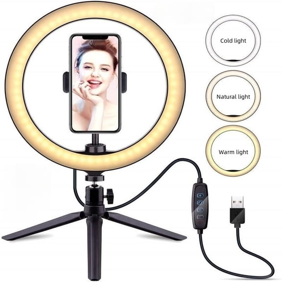 8 Inch LED Ring Light, Dimmable, 3 Modes, with Tripod & Mobile Phone Holder for YouTube, Selfie, Live Streaming, Makeup, Photography