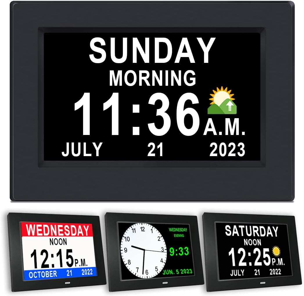 8 Inch Large Dementia Clock 19 Alarms with Auto DST, 20 Custom