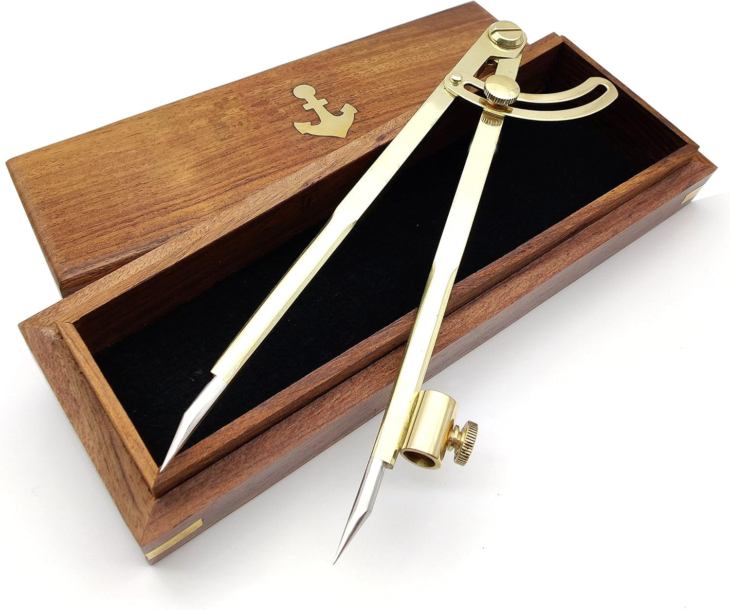 8 Inch Large Pencil Marking Compass Circle Leather Scratch Compass Maker Scriber Marking Wing Divider, Ideal for Drawing Circles, Scribing Wood Metal, Drafting, Map Plotting with wooden box