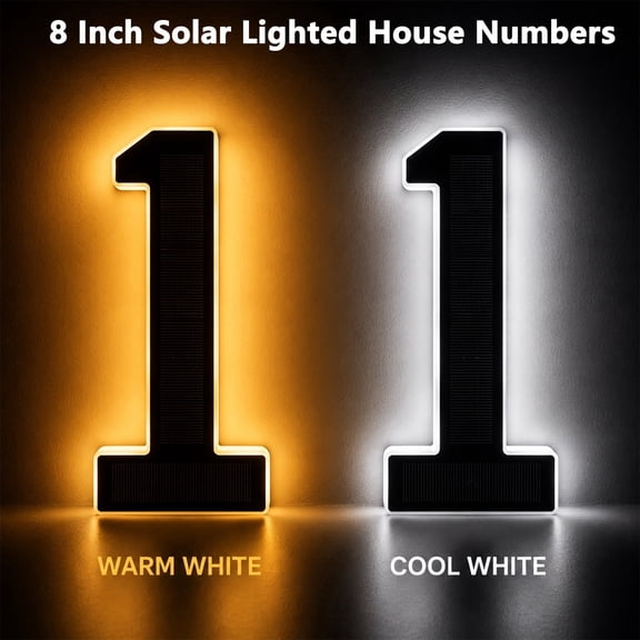 8 Inch Large Solar House Numbers for Outside, LED Illuminated Address Sign, 2000mAh Battery, IP67 Waterproof, Dual Color Light for Home Yard Garage(Number 1)