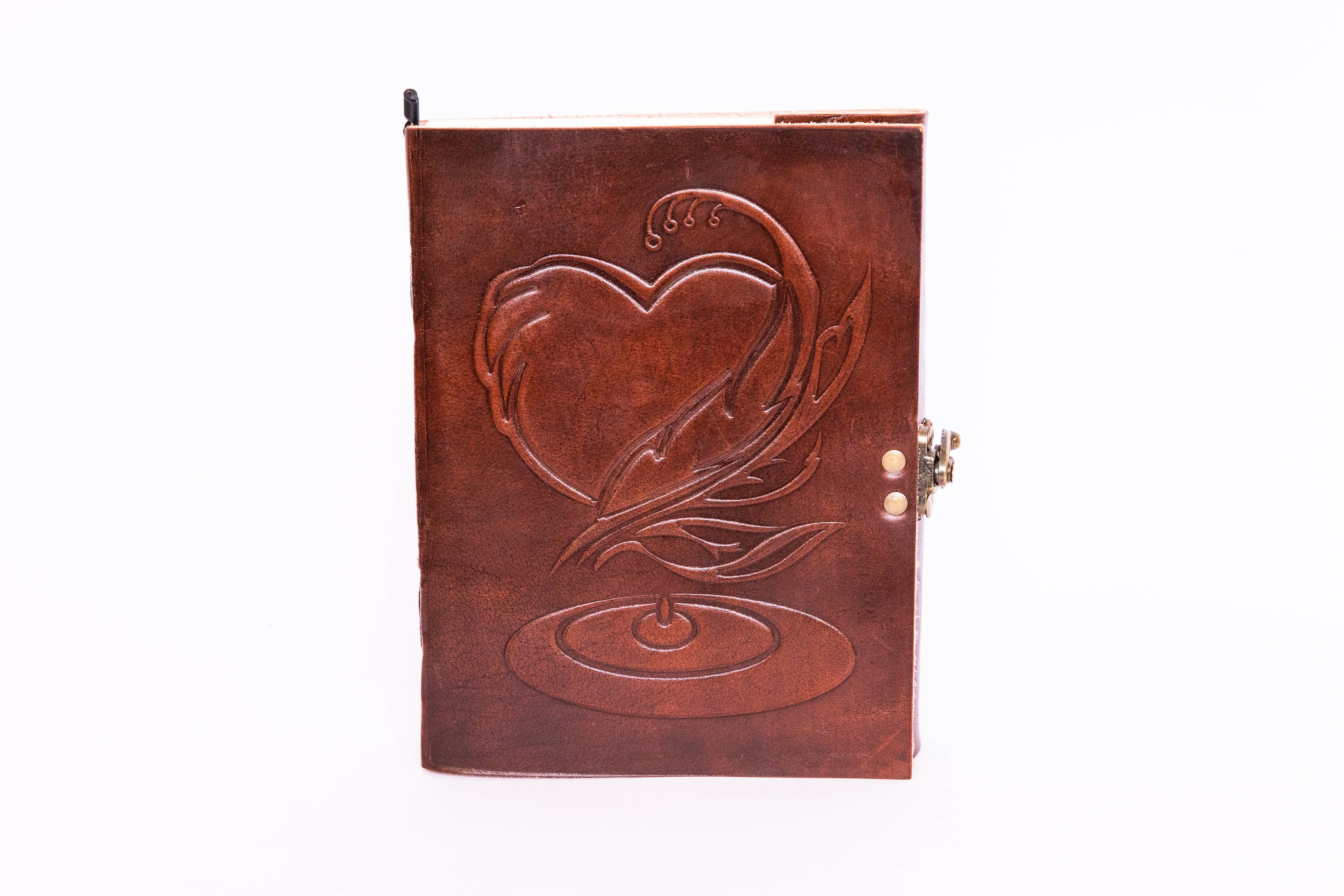 8 Inch Leather Travel Journal Personal Diary Office Notebook With Heart Embossed Design