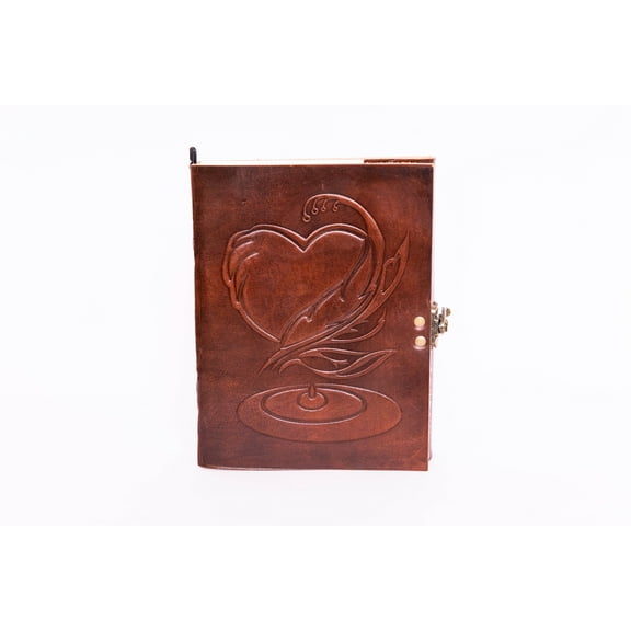8 Inch Leather Travel Journal Personal Diary Office Notebook With Heart Embossed Design