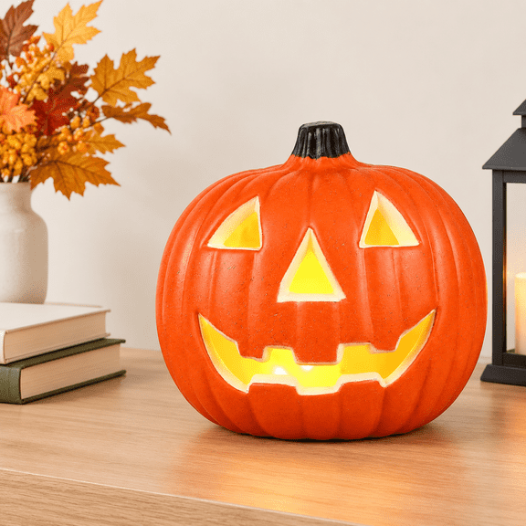 8 Inch Light Up Jack O Lantern Spooky Face Pumpkin Decoration