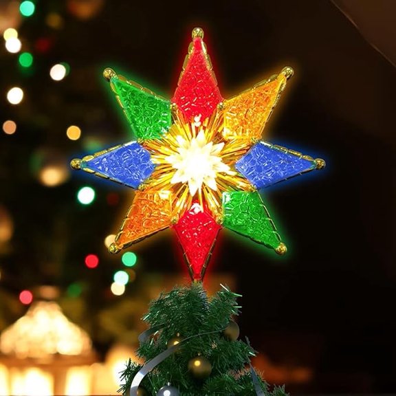 8 Inch Lighted Double-Sided 8-Point Star Christmas Tree Topper, 10 Multicolor Lights, 120V UL Certified Illuminated Xmas Tree Top Ornament