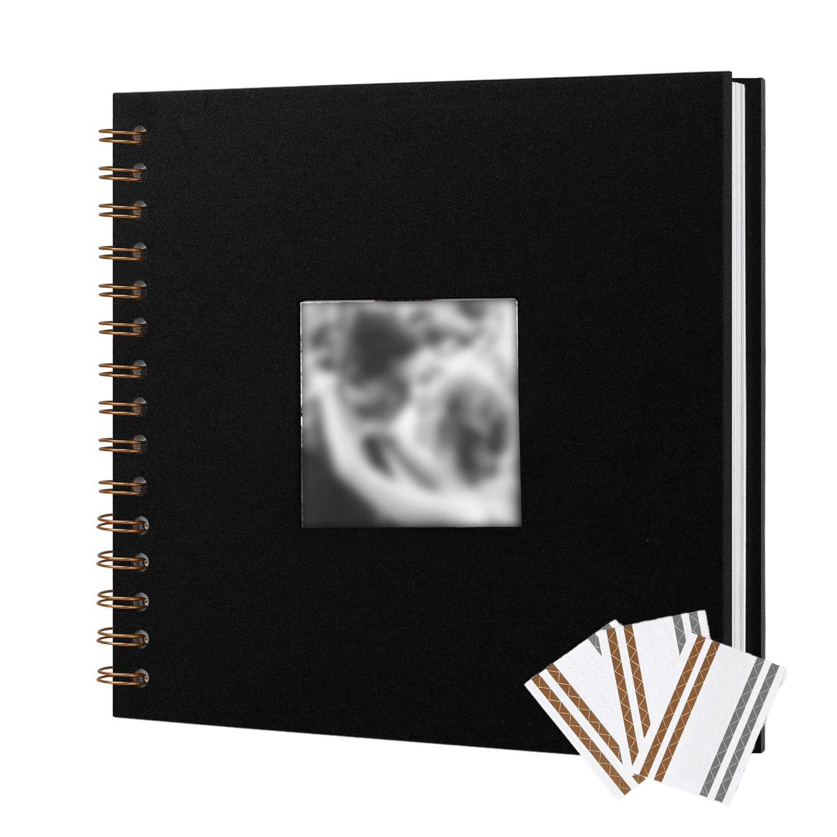8-Inch Linen Hardcover Scrapbook Album with Photo Window, Spiral Bound DIY Memory Book for Wedding Guestbook & Crafting, Includes Gold/Silver/White Photo Corners