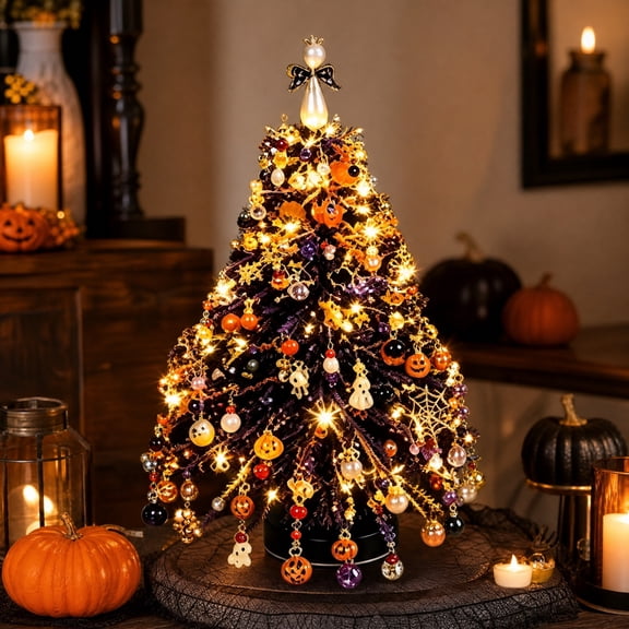 8 Inch Mini Seasonal Tabletop Christmas Tree DIY Kit, Handmade Bead Small Desktop Xmas Tree, Fall Autumn/Halloween/Winter Snow/Christian Religious Table Decor, Holiday DIY Craft Gift For Adult Women