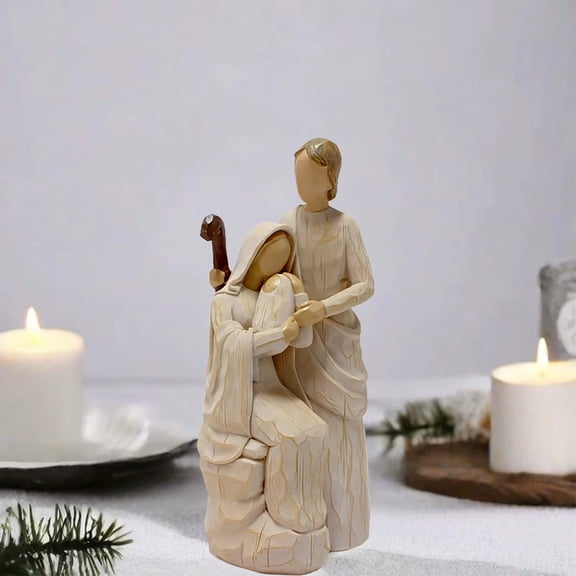 8 Inch Nativity Set Indoor, Jesus Figure Nativity Scene, Handcrafted Resin Holy Family Statue of Vigrin Mary Holding Baby Jesus with Joseph Figurine, Catholic Christian