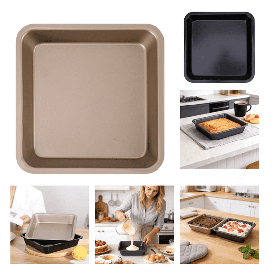 8-Inch Non-Stick Square Cake Pan, Vintage Baking Pan for Cakes Brownies Lasagna, Rust-Resistant & Dishwasher Safe (Brown_8")