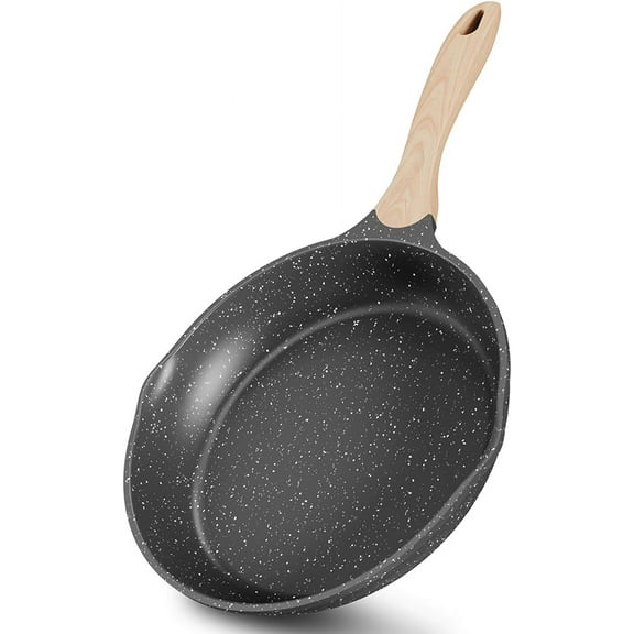 8 Inch Nonstick Frying Pan Stone Coating Cookware Nonstick Omelette Pan with Heat-Resistant Handle Compatible with All Stoves (Grey)