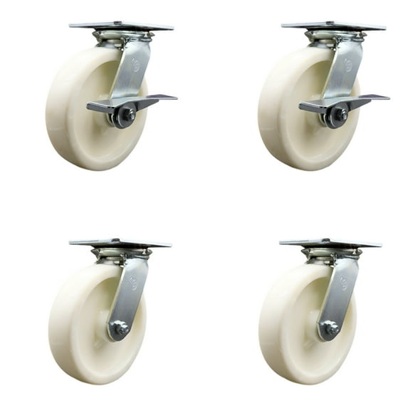 8 Inch Nylon Caster Set with Roller Bearing 4 Swivel Lock and 2 Brake SCC