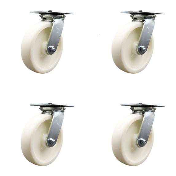 8 Inch Nylon Caster Set with Roller Bearings and Swivel Locks Service Caster
