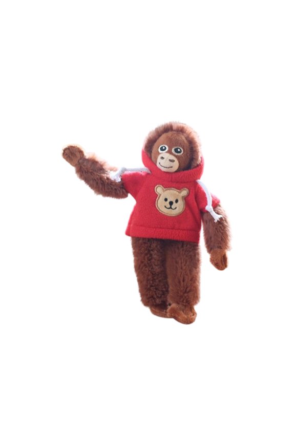8 Inch Orangutan Plush Stuffed Animal with Bear Hoodie Soft Cuddly Primate Doll for Home Decor Birthday Holiday Gift Collection, Red